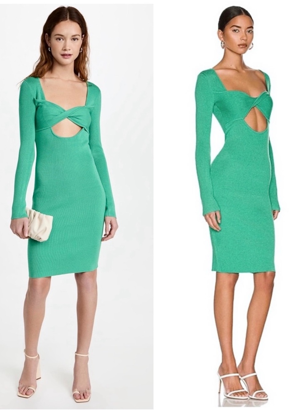 LE SUPERBE Rib Knit Sweetheart Neck Long Sleeve Y2K Coquette Bodycon Dress S